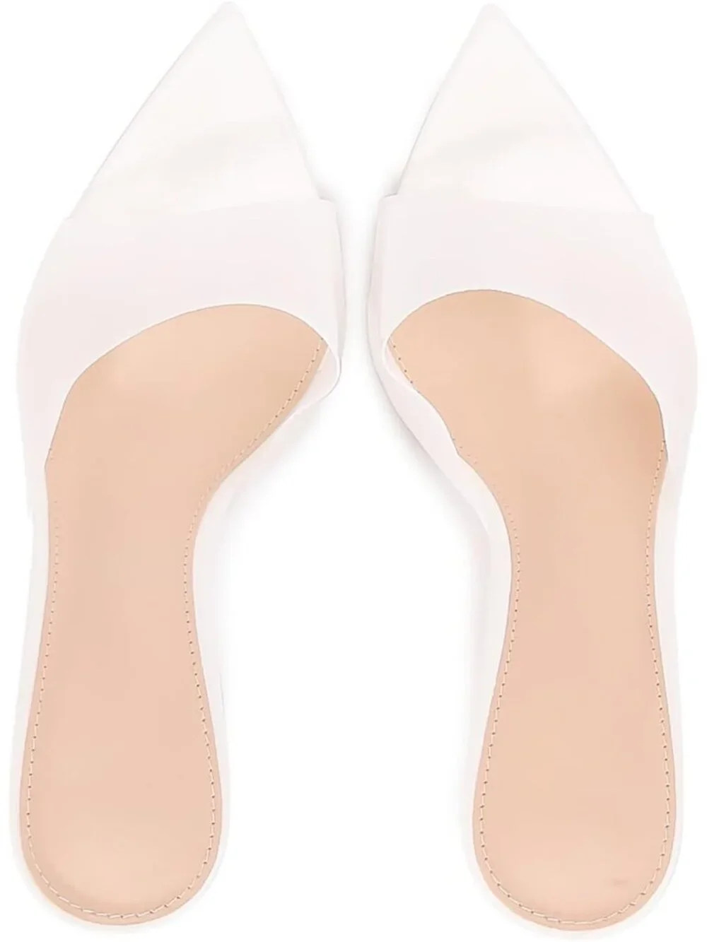 Women's White Clear Pointed Open Toe Stiletto Heel Slide Sandals Transparent